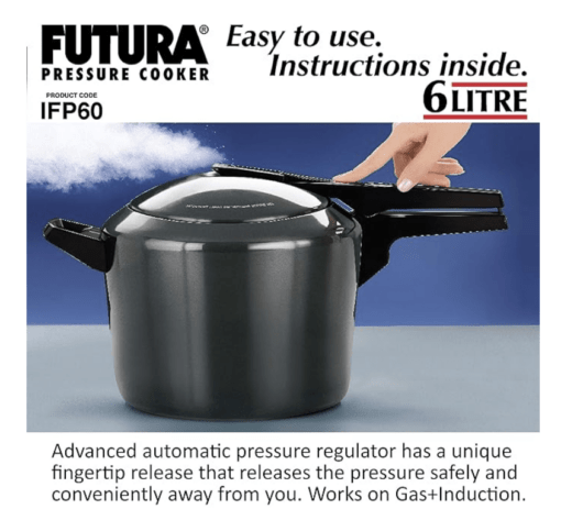 Hawkins Futura 6 Litre Pressure Cooker, Hard Anodised Inner Lid Pressure Cooker, Induction Cooker, Pan Cooker, Black (Ifp60), 6 Liter - Image 3